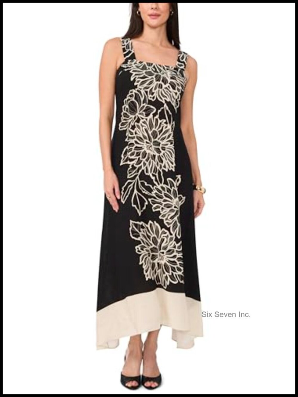 Square Neck Maxi Dress Floral Sleeveless Rayon